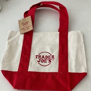 Trader Joe's Red and Cream Canvas Tote